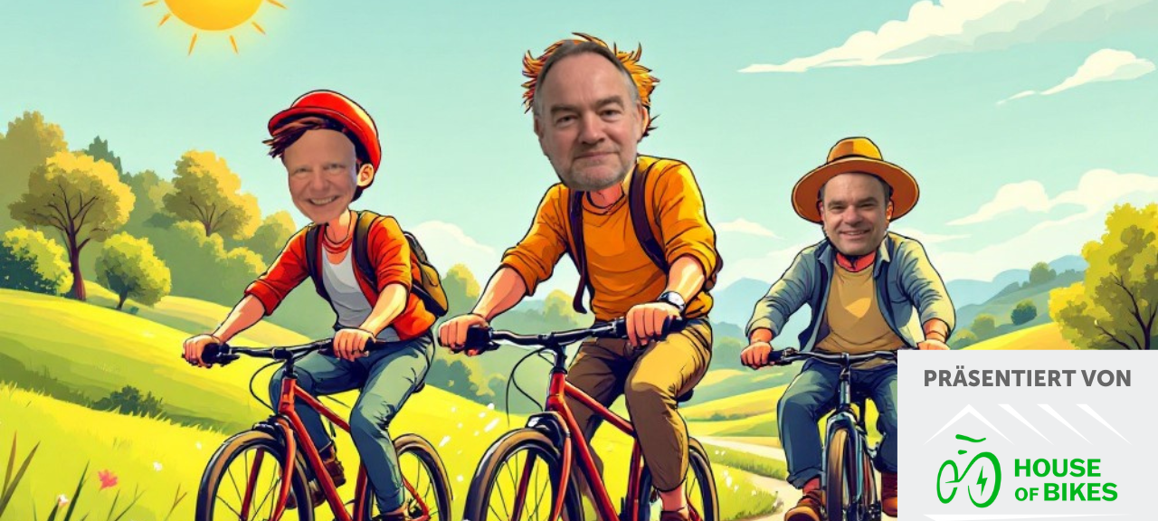 Drei Moderatoren auf Fahrrad