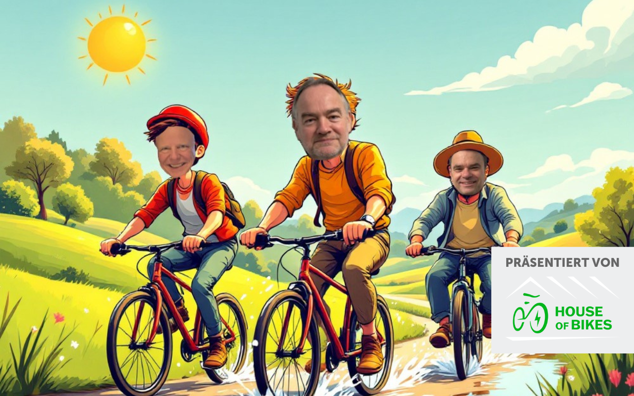 Drei Moderatoren auf Fahrrad